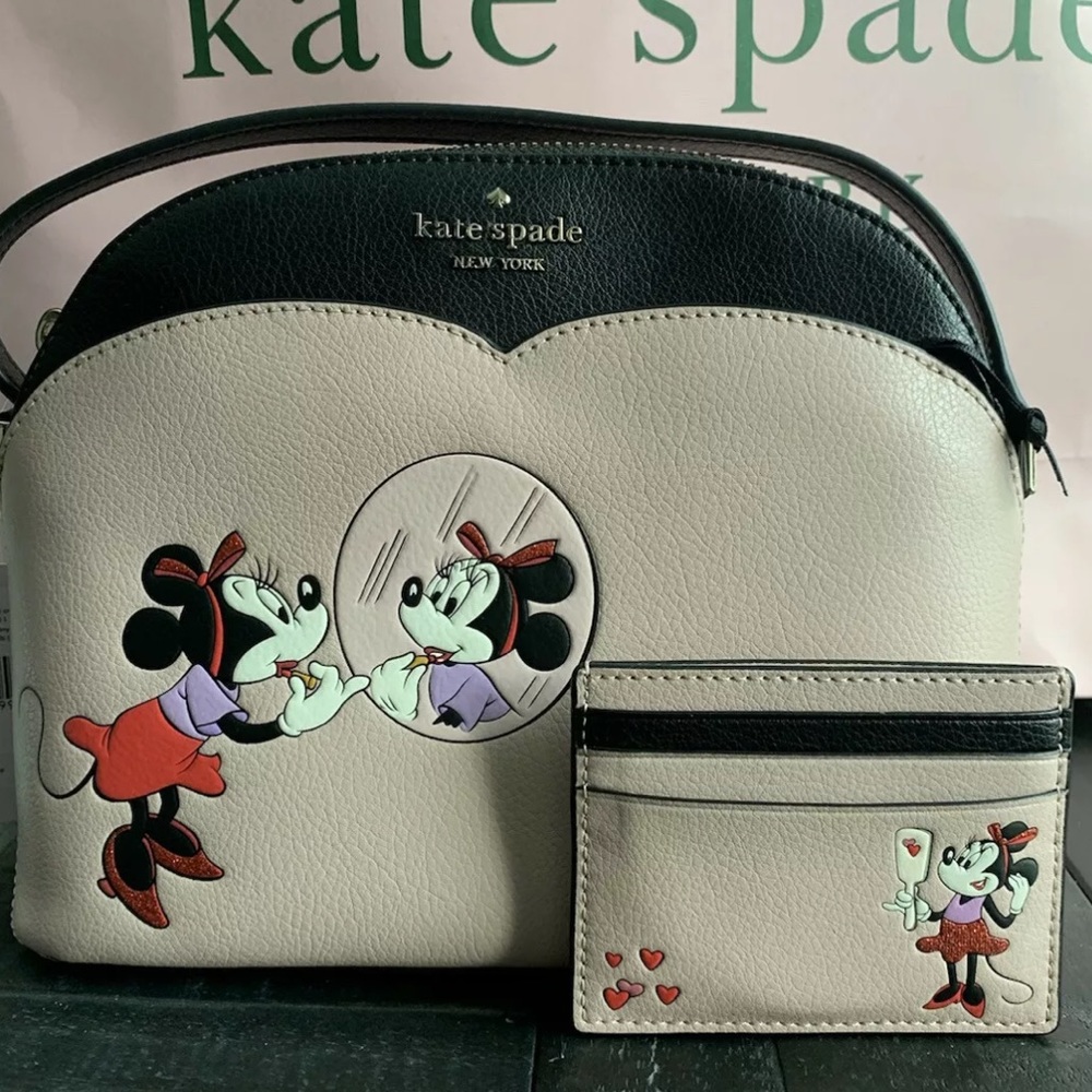 Warm vellum Kate spade Minnie Mouse dome crossbody card holder
